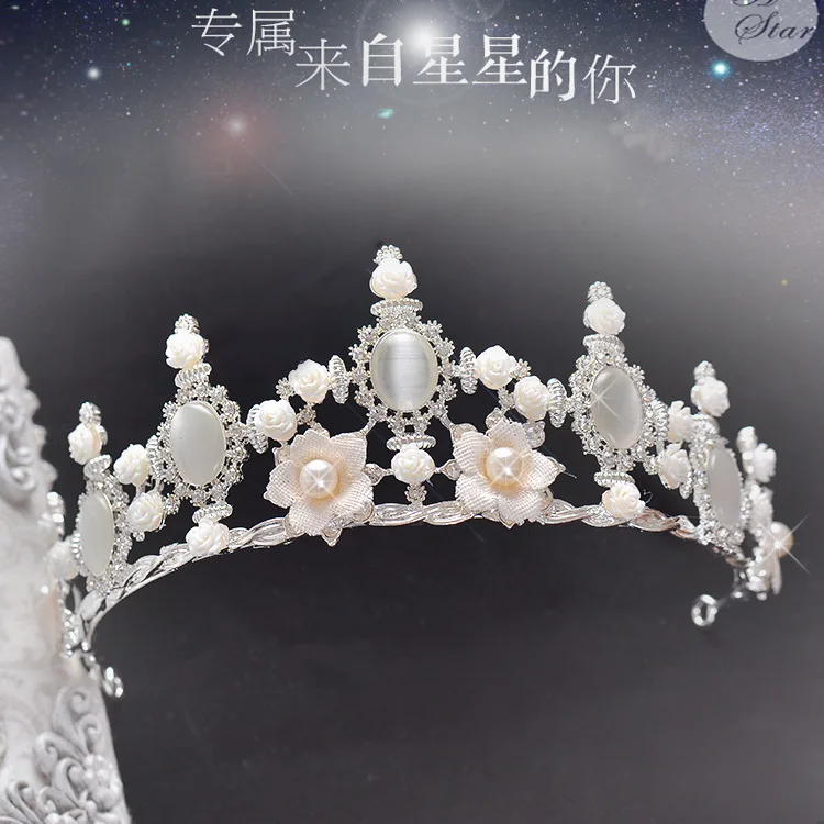 Korean bride crystal pearl Tiara Crown luxury bride wedding accessories