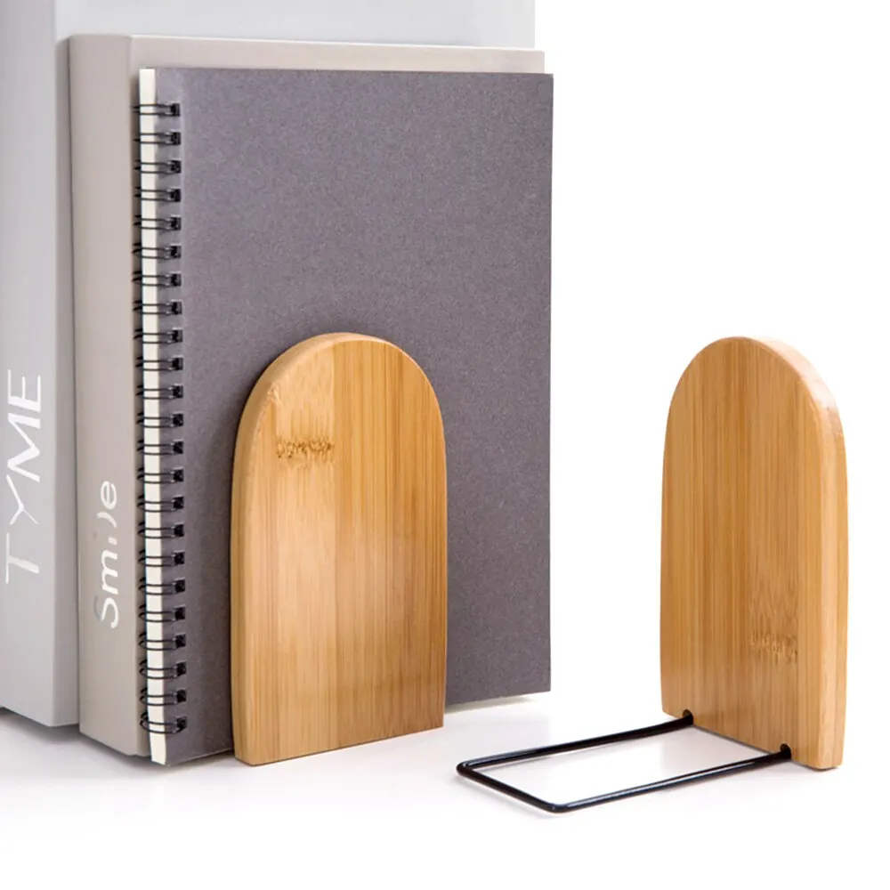 Best Bamboo Book Shelf Bookends Nature Wood Book Stand for Reading Table Book Ends Books Organizer Holder for Home Office Storage