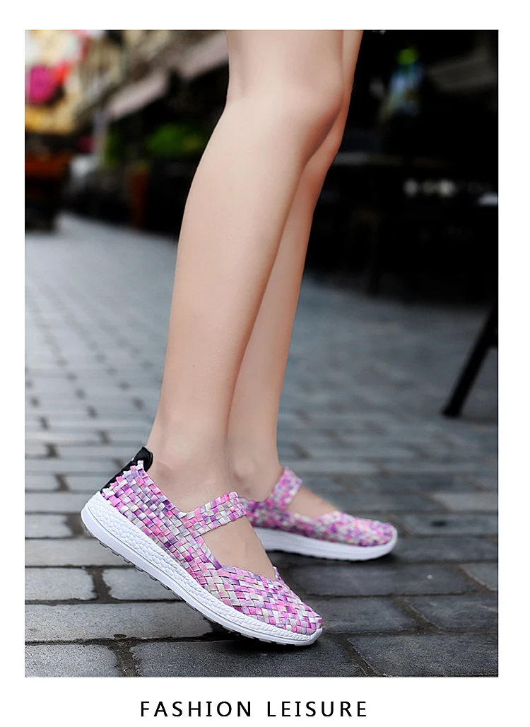 Womens Shoes Summer Sneakers Breathable Casual Flats Female Woven Shoes Slip On Ladies Loafers Handmade Sneakers Big Size 42