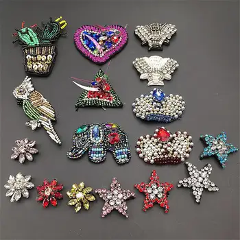 

Fashion Rhinestone beads sequins patches various styles of choice cactus elephant stars cloth decoration Jeans patch ZA45