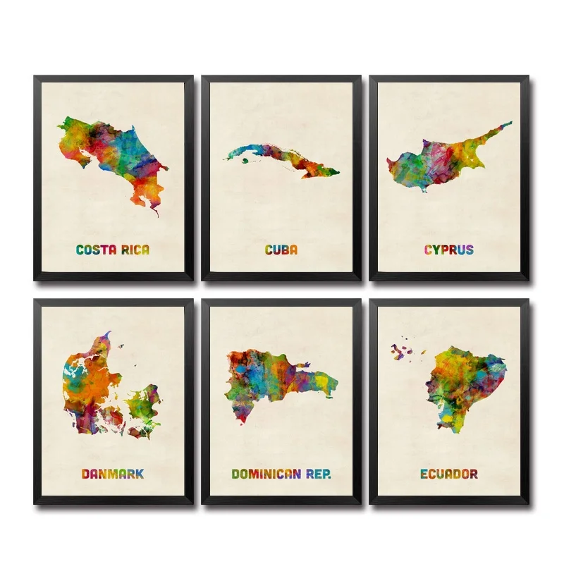 

Costa Rica Cuba Cyprus Denmark Dominican Republic Ecuador Egypt El Salvador Estonia Ethiopia Watercolor Country Map Poster