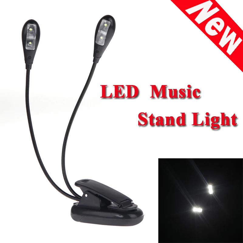 

Hot Sale Black Clip-on 2 Dual Arms 4 LED Flexible Book Music Stand Light Lamp Guitar Parts & Accessories Top Quality