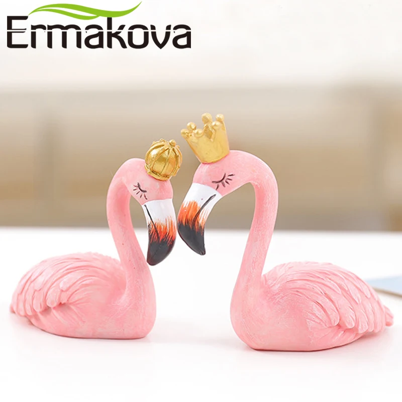 

ERMAKOVA Resin Flamingo Figurine Flamingo Crafts Flamingo Couple Statue Desktop Office Decoration Wedding Birthday Gift