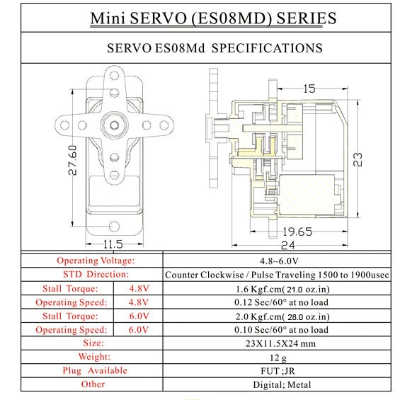 EMAX ES08MD II Mini Metal Gear Digital Servo with Plastic Gear Fixed Wing  (1)