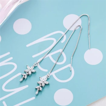 

Sole Memory Long Tassel Pendant Ear Line Zircon Leaves Literary Fresh 925 Sterling Silver Fashion Female Dangle Earrings SEA524