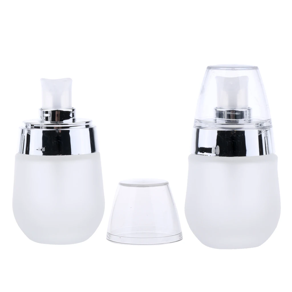 2 x Frosted Glass Refillable Pump Lotion Spray Bottle Makeup Container 30ml for Storaging the Cosmetic Liquids