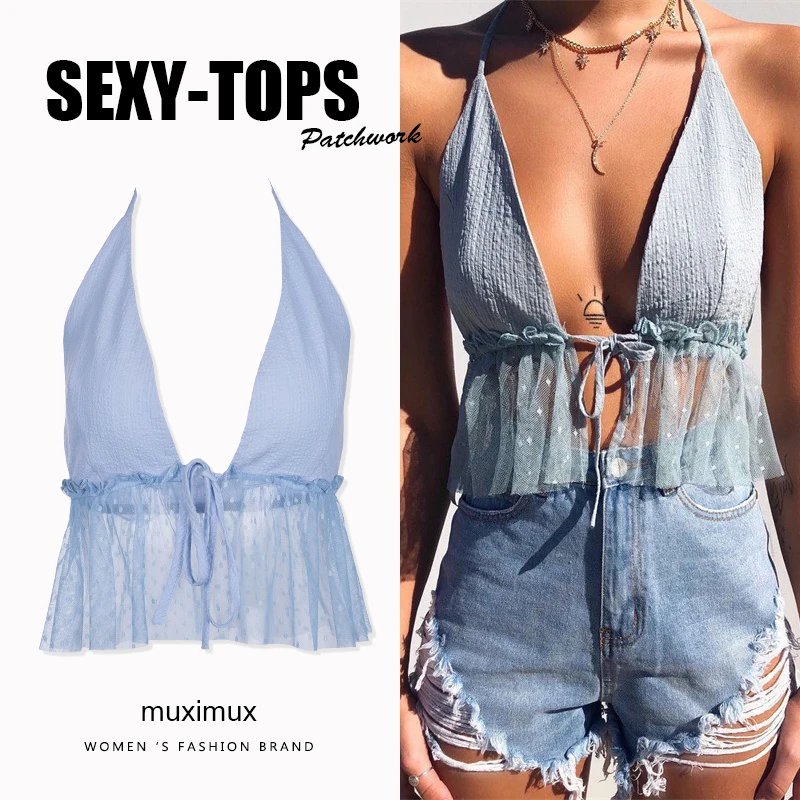 

2018 Summer Women Sexy Short Camis Boho Tanks Tops Tees Summer Lace Patchwork Solid Strap Crop Tops Female T-shirt Women