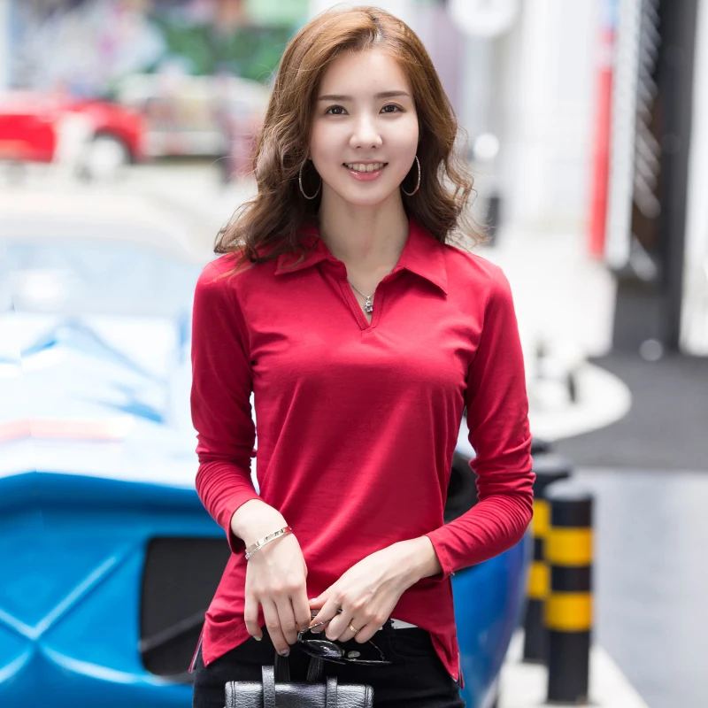 

Women Polo Shirts Long Sleeve Casual Women Shirts Solid Tees Cotton Polo Women Shirts Turn-down Collar Female Shirts #1813-1