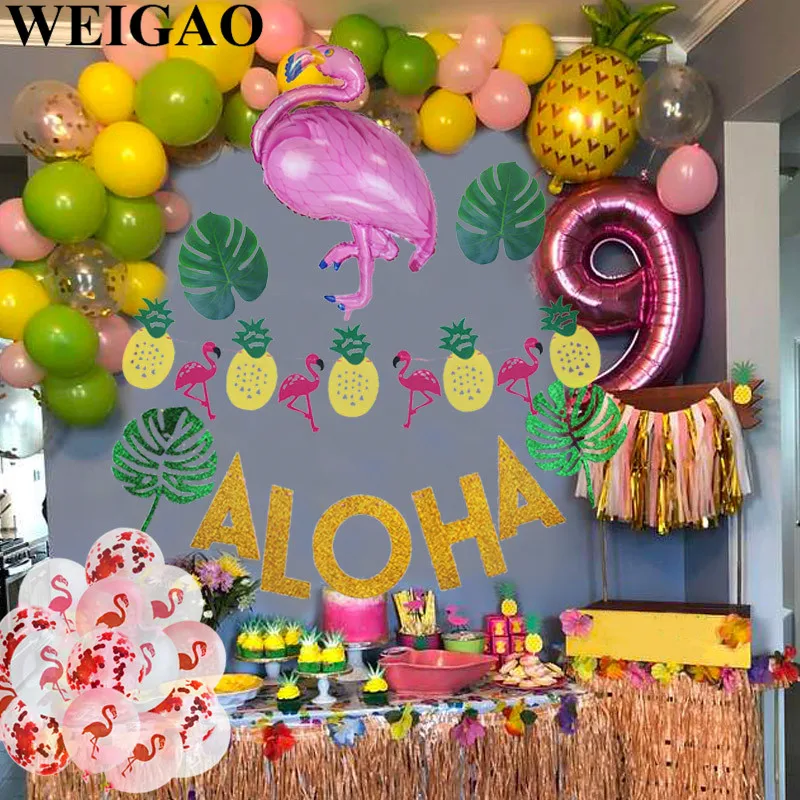 WEIGAO тропический Фламинго вечерние летние Луау надпись "Алоха Гавайи" тема Дети День рождения фольги Воздушные шары Декор ананас шар в виде фламинго