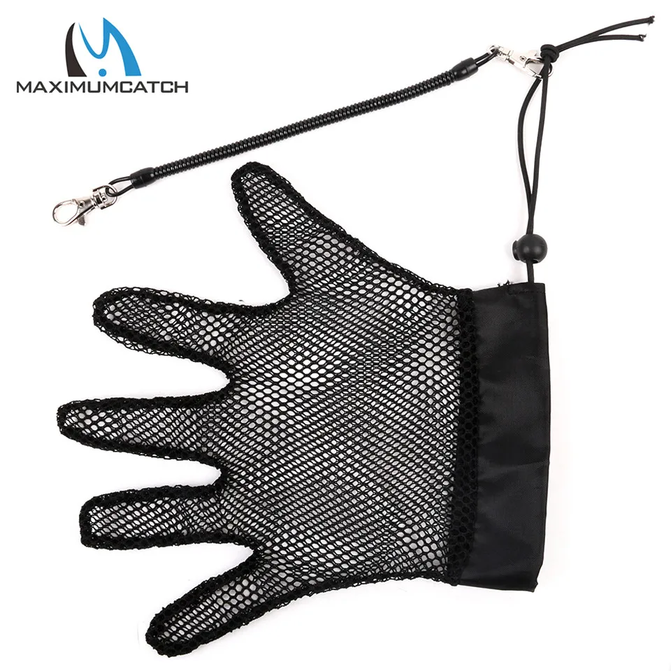 

Maximumcatch 1Pc Mesh Fishing Handling Glove with Fishing Catch Stretch Lanyard For Long Reach