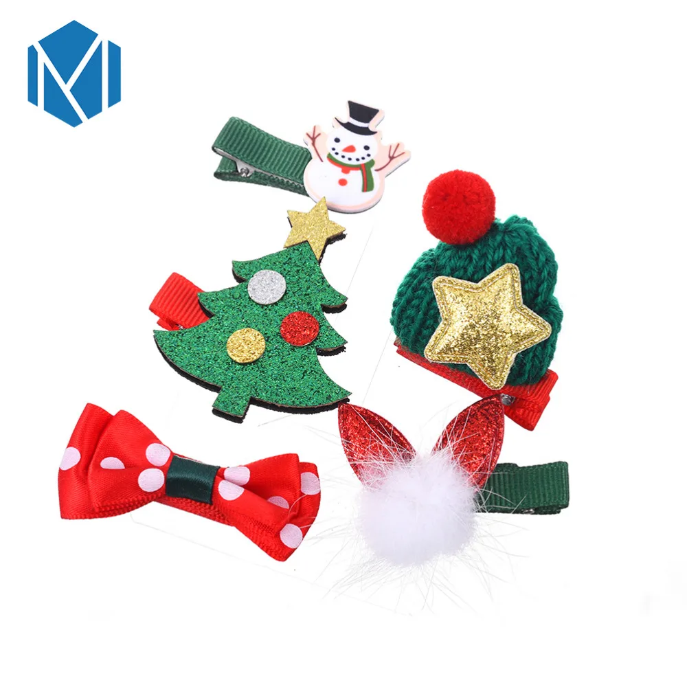 

M MISM New Design 1 Set=5 Pcs Christmas Headwear Set Fashion Cute Snowman Hair Clips Gift Lovely Holiday Party Hair Accessories