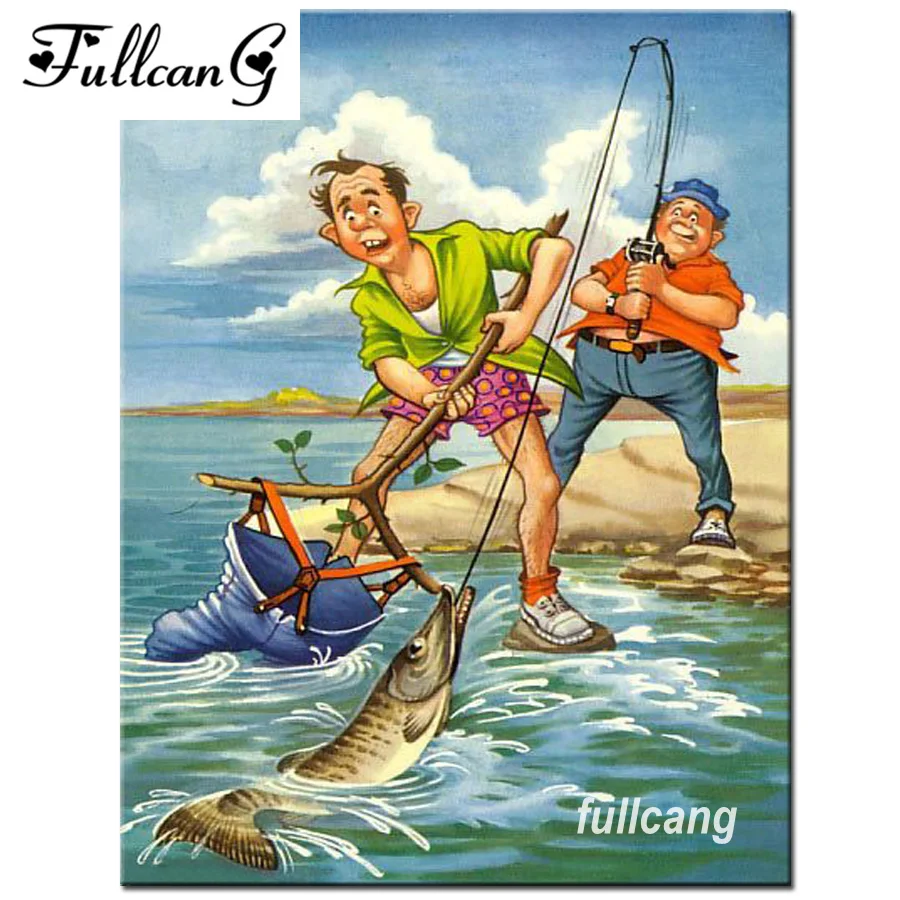

FULLCANG fishing 5d mosaic diamond painting cross stitch diamond embroidery full square rhinestones painting home decor F545