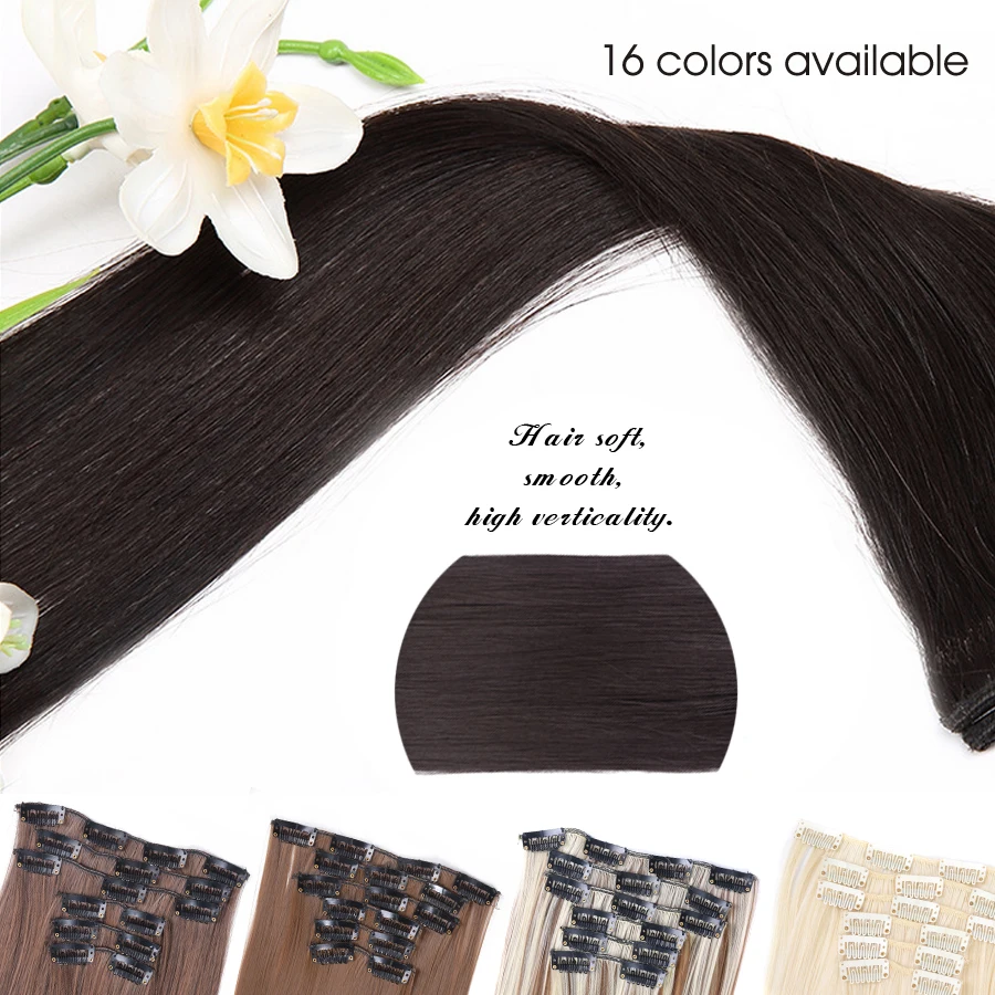 Synthetic 6H/613# Clip In On Hair Extensions 6Pcs/Set 16 Clips Hair Extension Full Head 55Cm Straight Synthetic Fiber Hairpieces