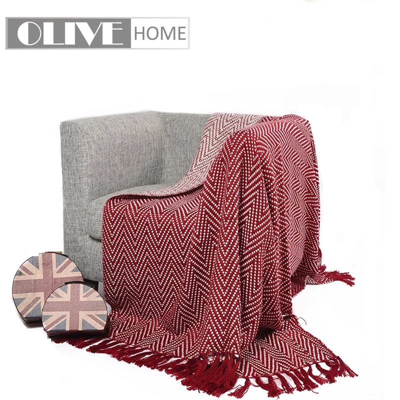 

Battilo Red Herringbone Blanket Throw with Fringe For Chair, Couch, Picnic, Camping, Beach, & Everyday Use, 53 x 62