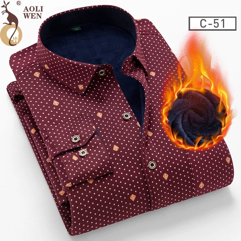 AOLIWENM 2018 Fashion men's shirt blouse man Winter thick warm print lattice 26 colors Plus velvet thickening New warm shirt