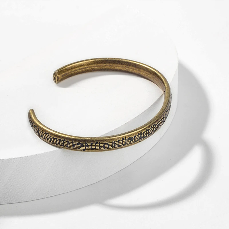 

Note Bangle 316L Stainless Steel Couple Vintage Cuff Bracelets Metal Present for Men Women Retro Punk Viking Jewelry