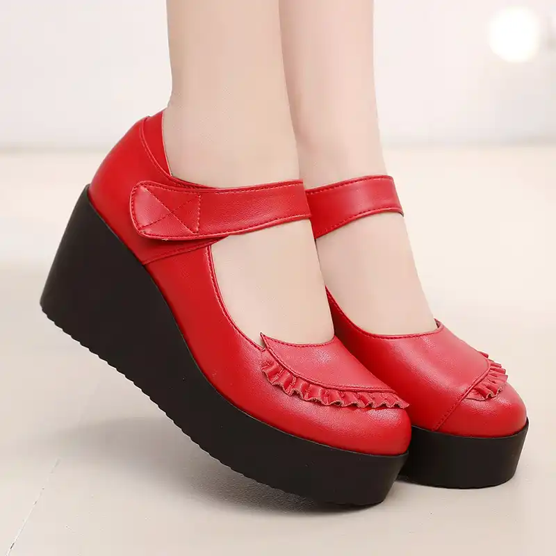 red platform mary janes