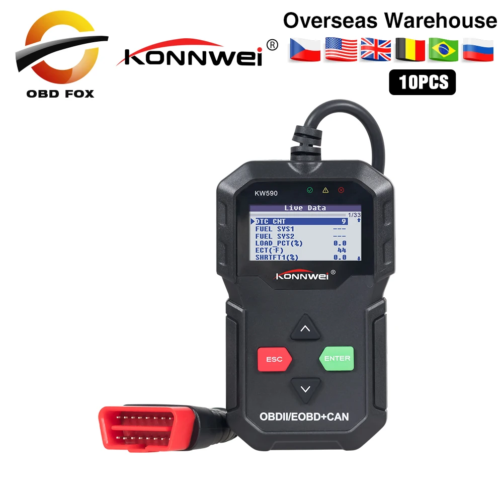 

KONNWEI KW590 Multi-languages Full ODB2 Function Auto Diagnostic tool kw 590 code reader scanner 10pcs/lot better AD310 ELM327