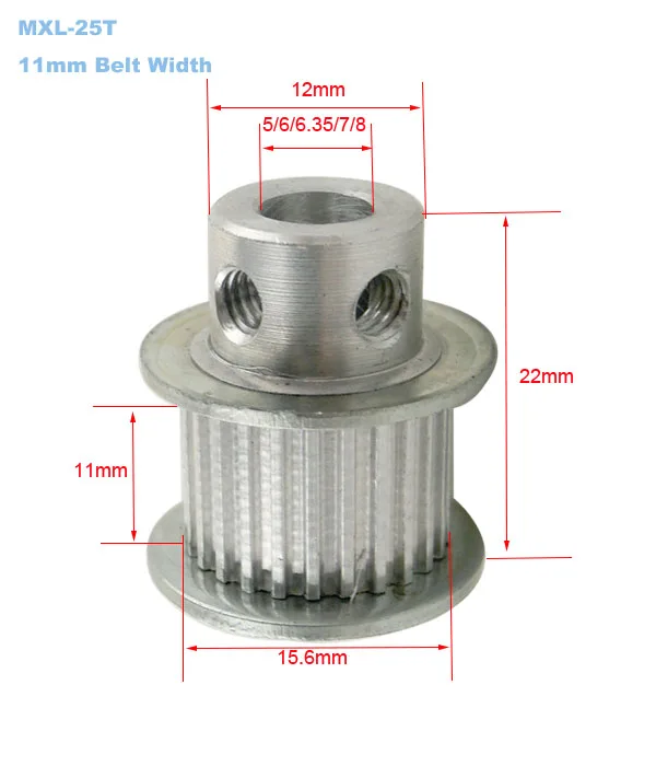 4 шт. 25T MXL типа зубчатый шкив 5/6/6,35/7 Plus/8 мм диаметр 11 мм ремень Ширина 2,032 мм Шаг 25 зубов Алюминий сплав ременный шкив