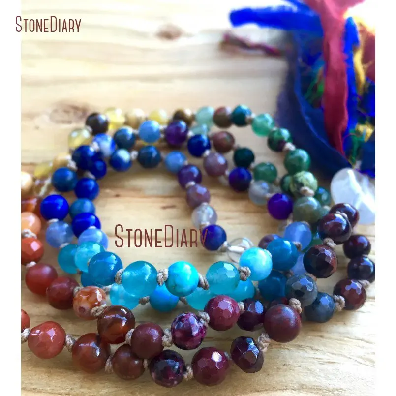 20180313-NM11109-6mm Petite Chakra Mala Beads Silk Sari Tassel, Crystal Guru Balance 7 Chakra 108 Beads Therapeutic Healing Mala Beads, Aura Cleanser_1