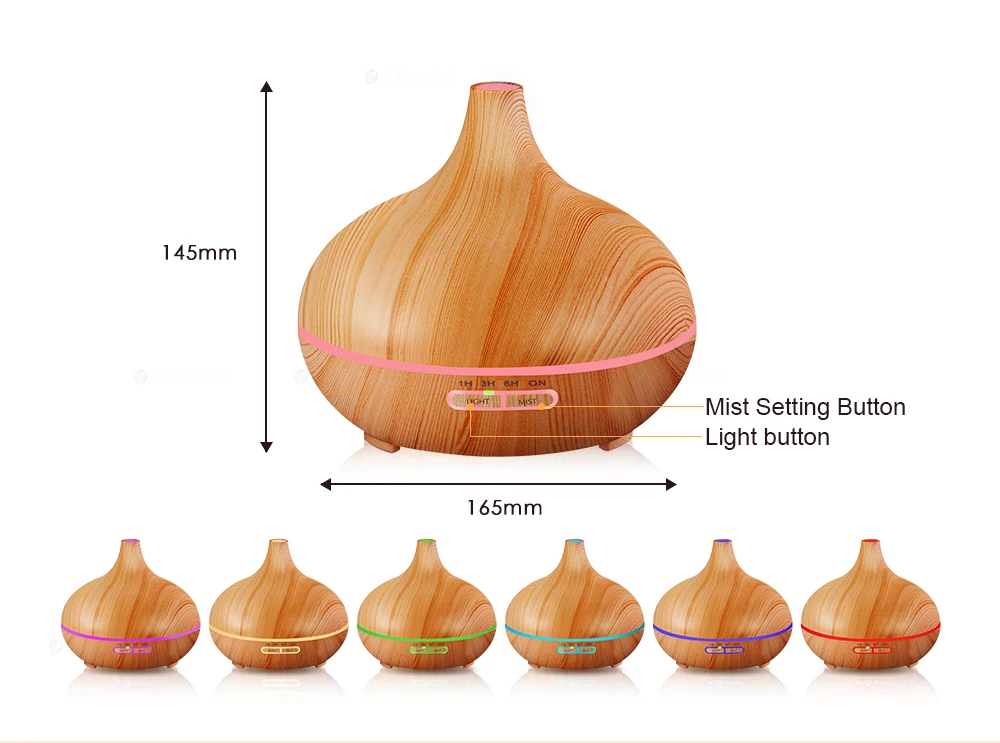 Kbaybo 300ml aroma air humidifier wood grain with led lights essential oil diffuser aromatherapy electric mist maker for home