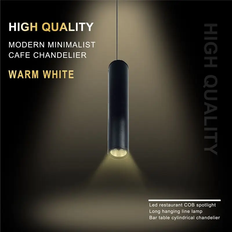 

TOP!-Black High quality modern minimalist cafe chandeliers warm white led restaurant COB spotlights long tube hanging lamp bar