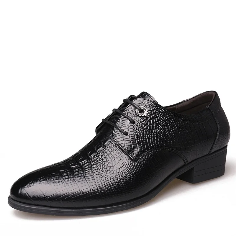 Роскошные мужские классические полуботинки из натуральной кожи, британский бизнес, шнуровка, Крокодиловая Нежная мужская официальная Свадебная обувь Весна - Цвет: Black
