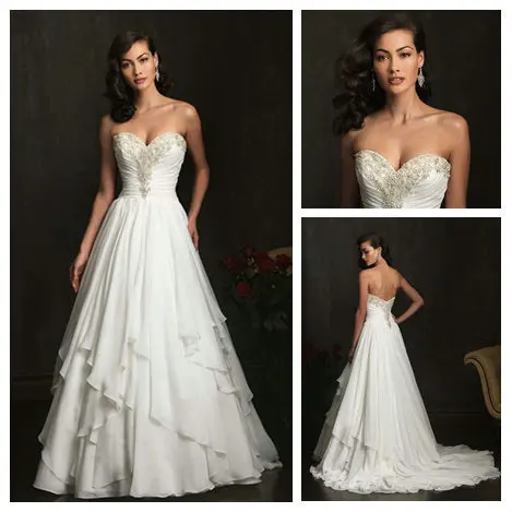 

New Arrival Sweetheart Beads Ruffle Sweep Train Long White Backless Chiffon Wedding Dresses 2015 New Fashion Vestido De Noiva