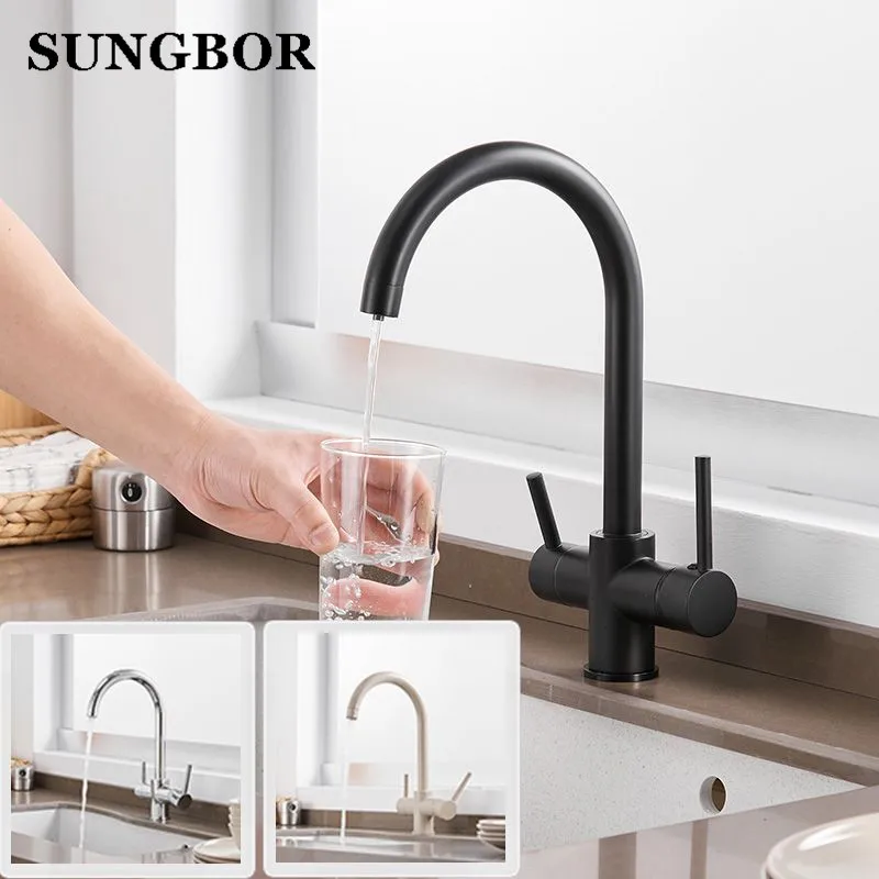 

New Black Kitchen Faucet Seven Letter Design 360 Degree Rotation with Water Purification Features Double Handle CF-0180H