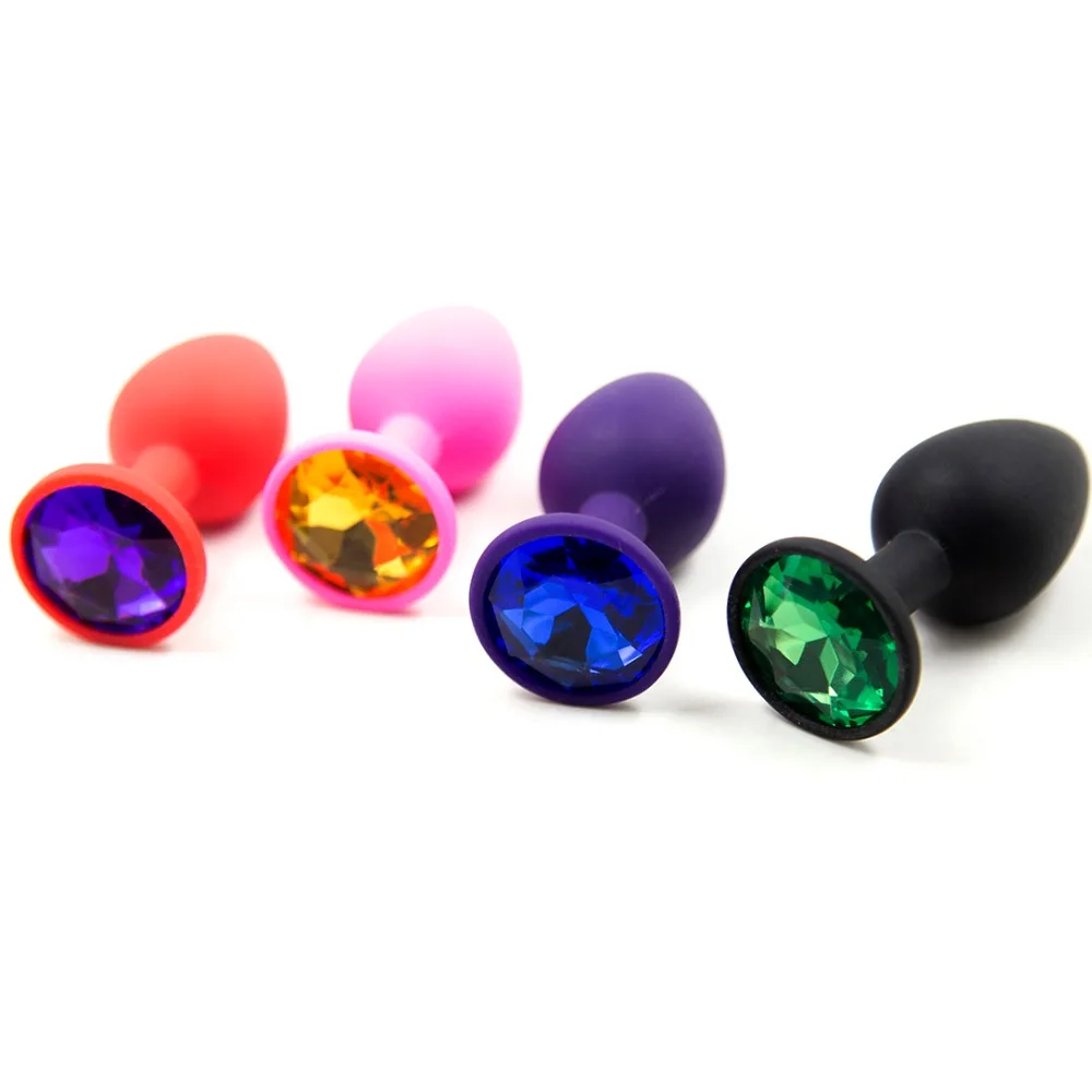 28 72mm Pink Red Black Silicone butt plug anal font b dildo b font with gem
