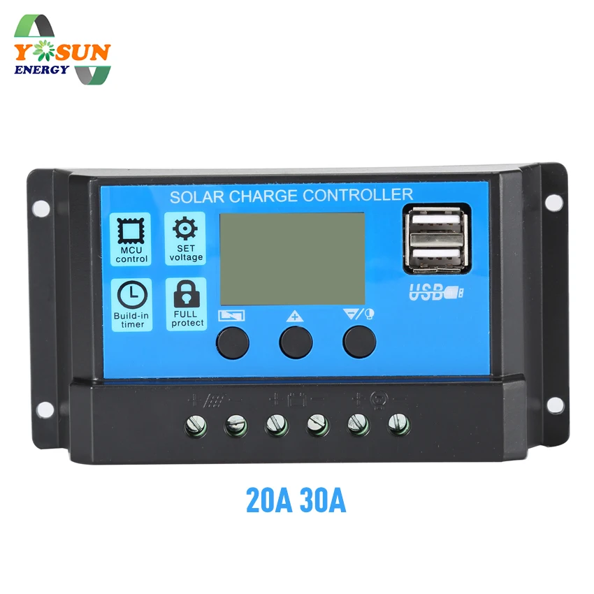  PWM Solar Charge Controller 30A 20A 12V 24V Auto Solar Battery Charger Solar PV Regulators With LCD