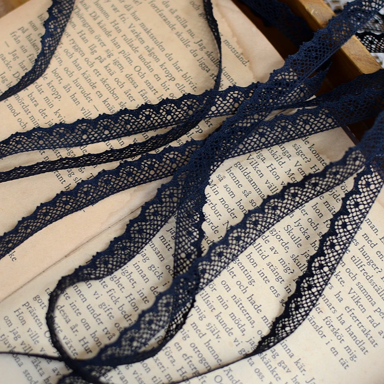 40 meter/lot 1.1cm 0.43" width black cotton fabric tapes lace trim