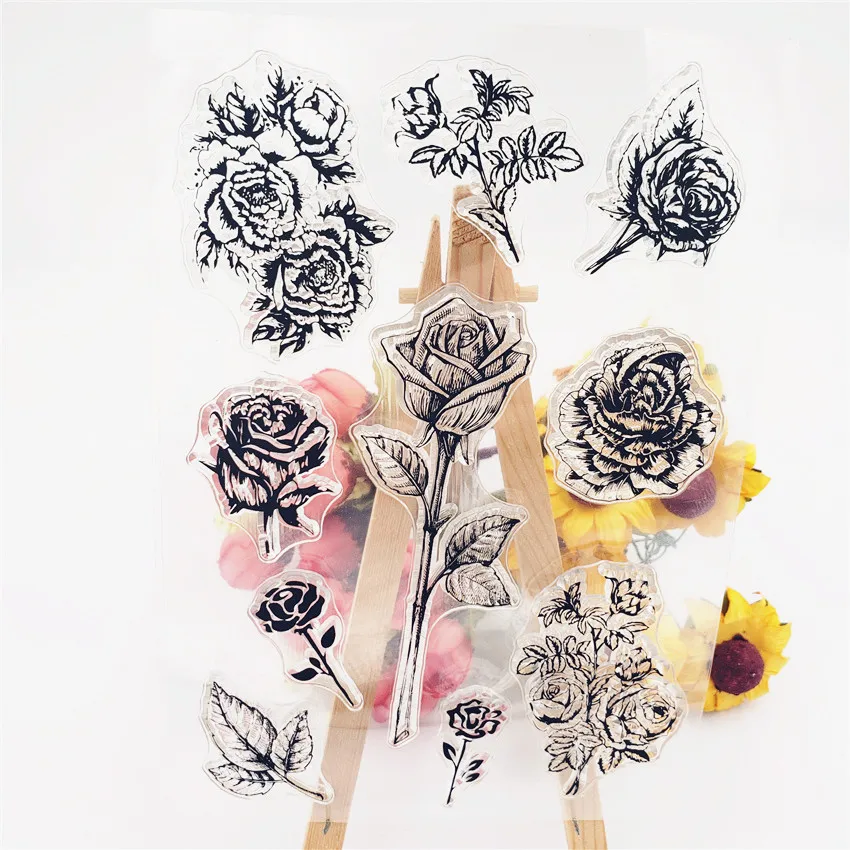 

JC Clear Rubber Stamps for Scrapbooking Rose Flowers Stamp Silicone Seals Craft Stencil Album Decoration Card Making Model Sheet