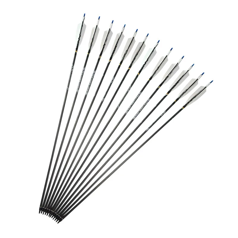 10Pcs 31" Archery Carbon Arrow Spine 500 Pure Carbon Arrows With Turkey Feather For Bow Outdoor Training Shooting Accessories