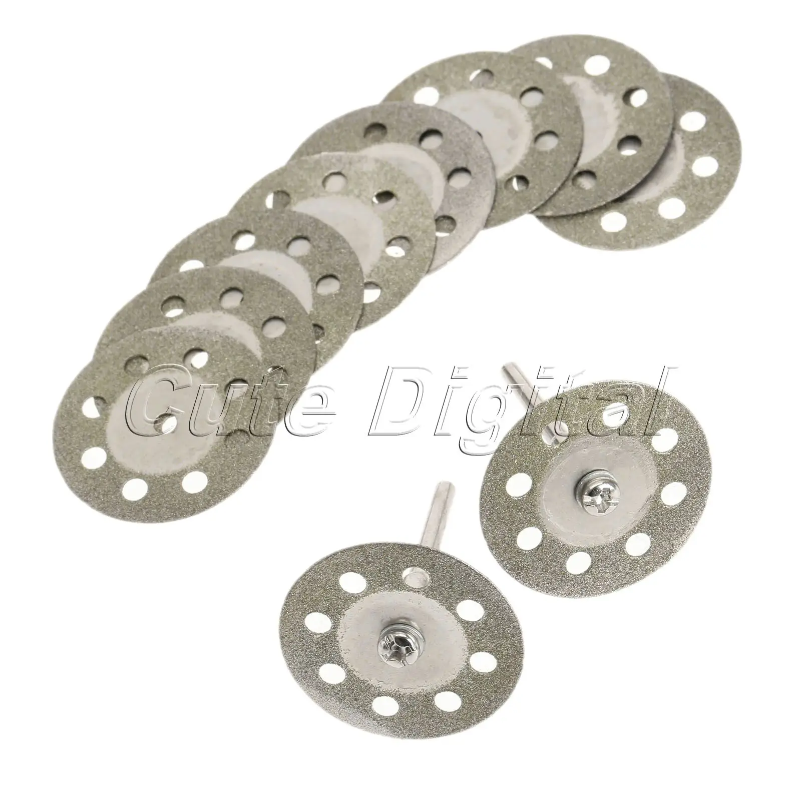 10pcs 30mm 8 Holes Diamond Circular Saw Blades Cutting Cut Off Cutter Wheel Discs + 2pcs Mandrel for Dremel Rotary Tools 150#