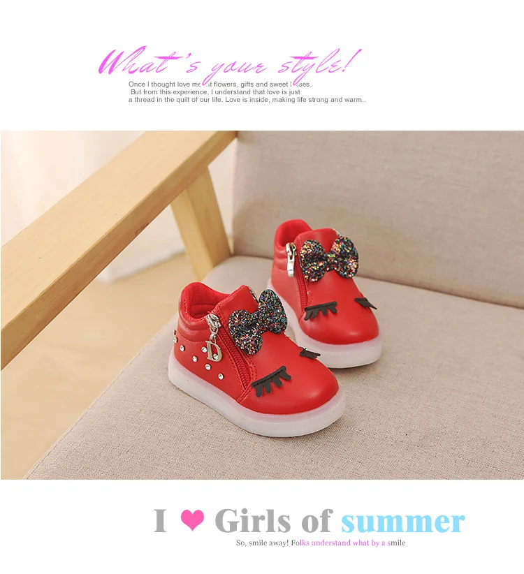 Бант светодиодный свет принцесса обувь мультфильм маленьких девочек модные ботинки мягкая спортивная обувь для новорожденных ботинки для малыша светящиеся
