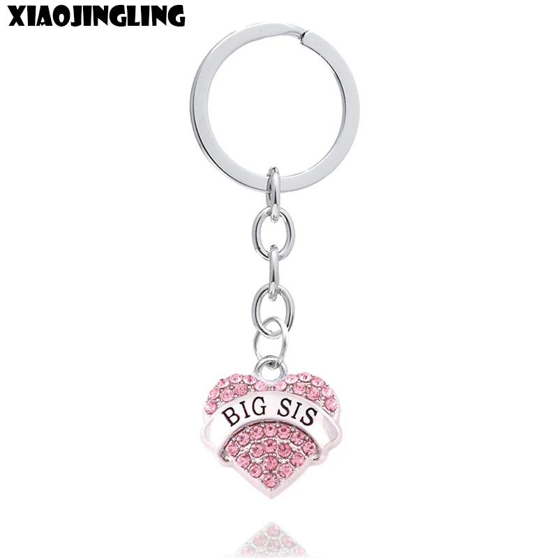 

XIAOJINGLING Crystal Keychain Big Middle Little Baby Sis Key Ring Heart Pendant Fashion Jewelry Birthday Gift For Sister Friends