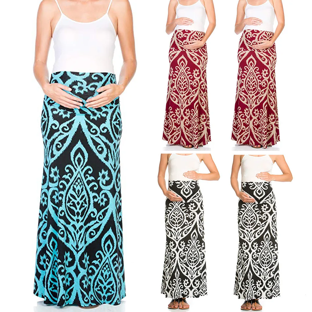 TELOTUNY сарафан для беременных комфортная юбка с высокой талией для женщин для беременных и матерей после родов сарафан с принтом Удобная Однотонная юбка с высокой талией