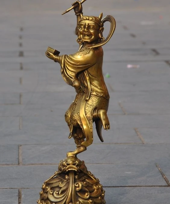 

Chinese Brass Dragon Taoism Zhong Kui Exorcism God Catch Ghost Statue sculpture