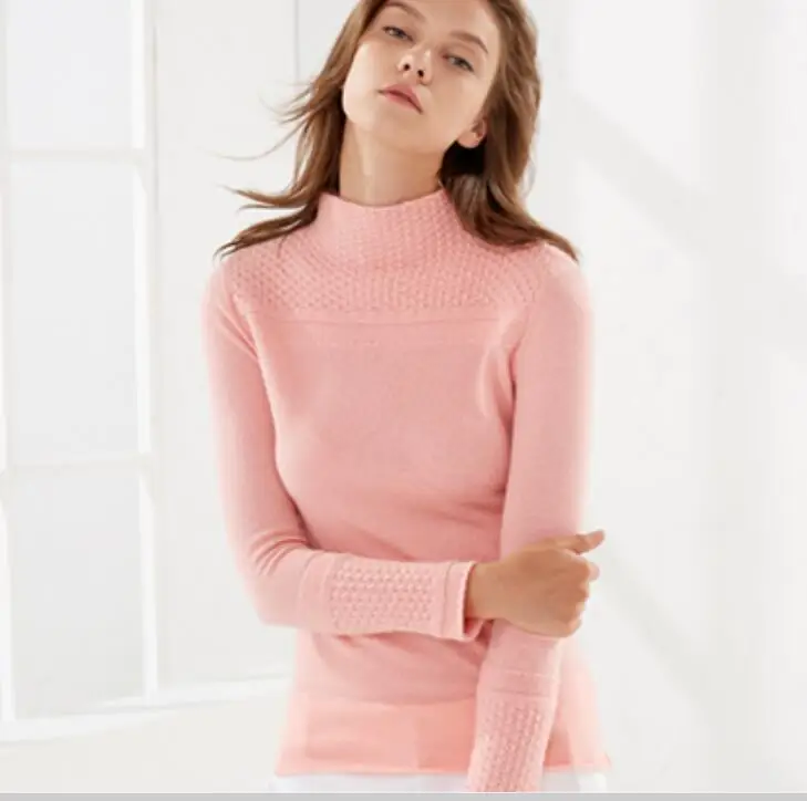 

100%Cashmere Sky Blue Pink Sweater Women's Fashion Turtleneck Pullover Solid Natural Fabric High Quality Free Shipping