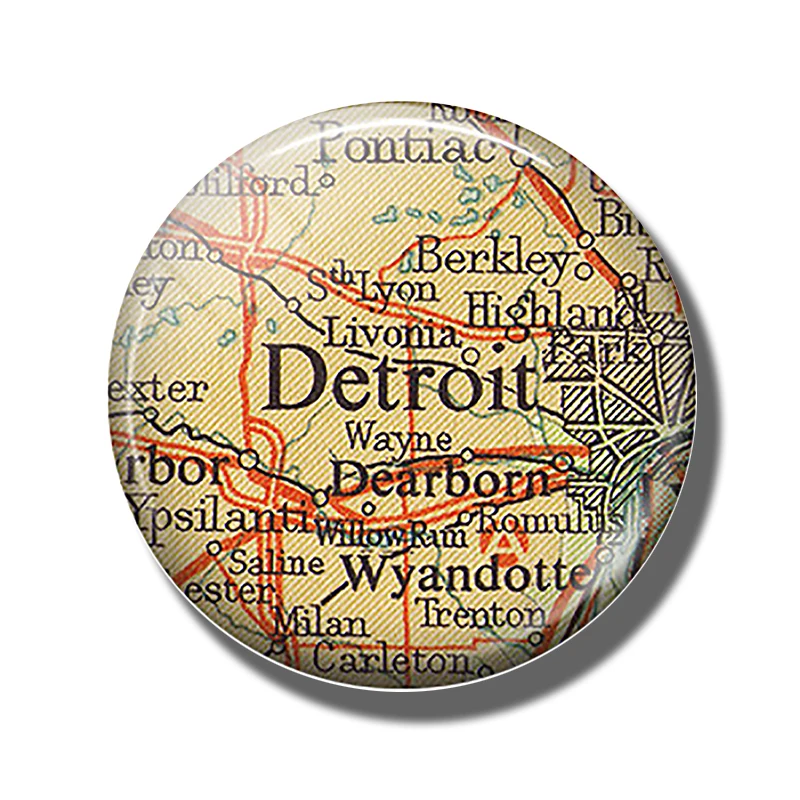 Detroit Poland California El Salvador Asheville Mississippi Kenya Южная Африка Коламбус Огайо карта сувенирные магнитные наклейки для холодильника - Цвет: Detroit