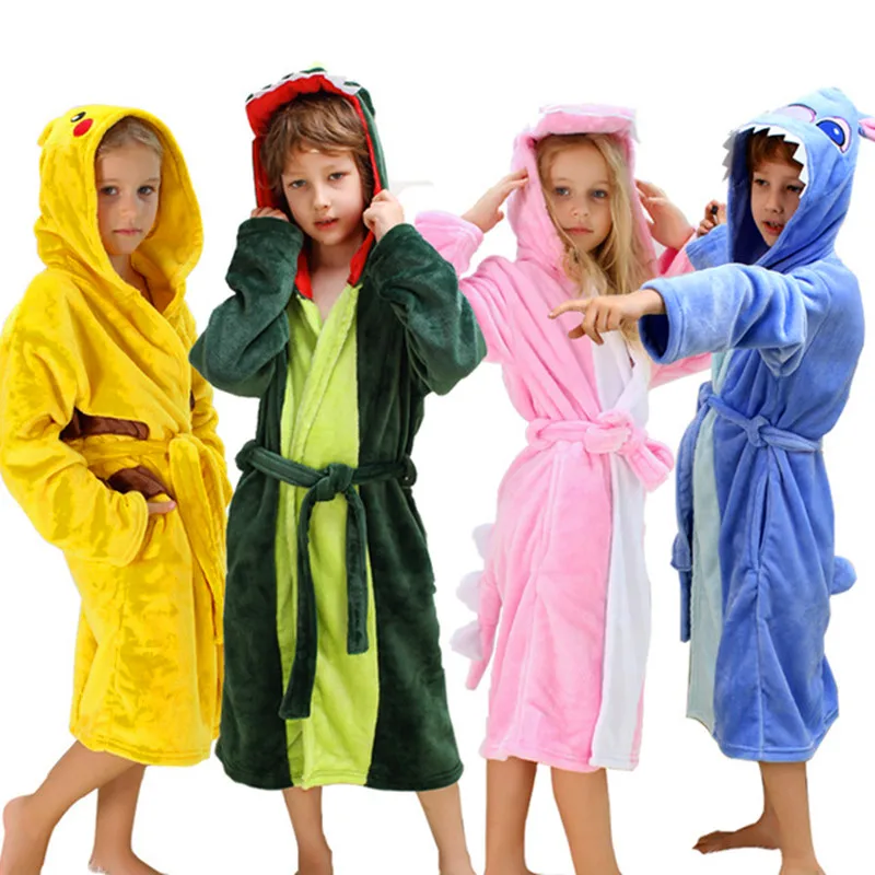 

Boys Girls Sleepwear Pajamas Kids Dinosaur Robes Pokemon Pikach Children's Bathrobe Flannel Hoodie Robe Enfant Clothes for 4-12T