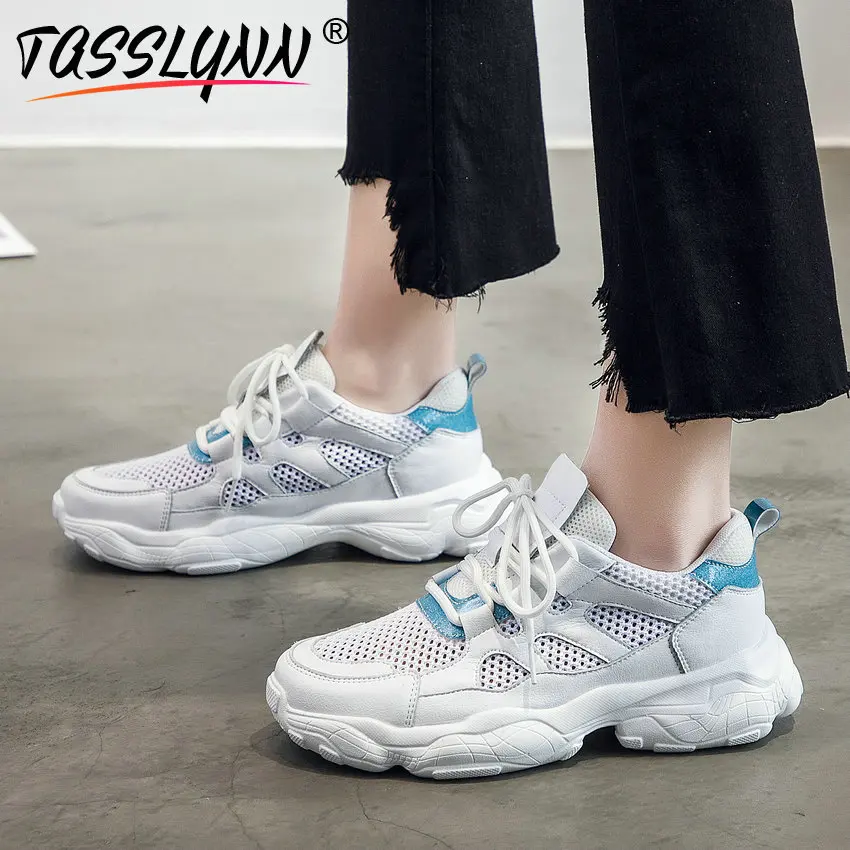 

TASSLYNN 2019 Platform Women Flats Mixed Color White Sneakers Round Toe Lace-Up Casual Shoes Korean Shoes for Woman Size 35-39