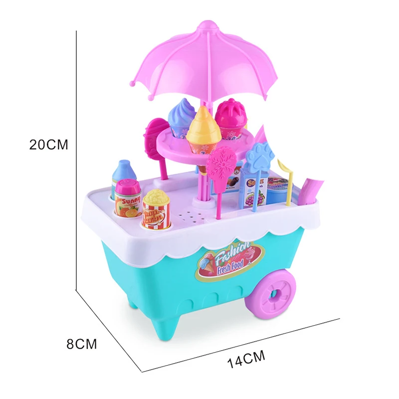 1 Set Children Kids Girl Toy Trolley Role Play Mini Simulation Birthday Gift Fun Game Candy Ice Cream Trolley Play House Toy