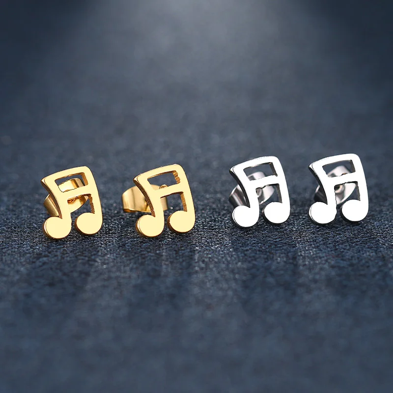CACANA Stainless Steel Stud Earring For Women Man Musical Notes Gold And Silver Color Lover's Engagement Jewelry Drop Shipping