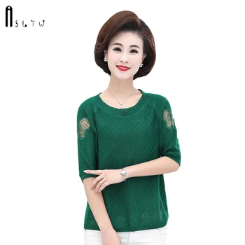 

ASLTW Hollow Sweater Women New Autumn Casual Half Sleeve Jumper High Quality Pullover Knitwear Plus Size Thin Sweater