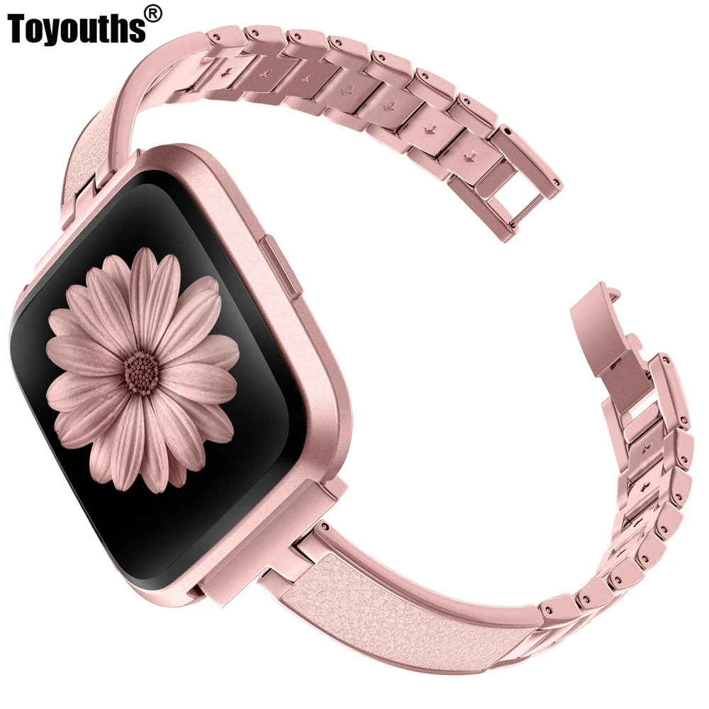

Stainless Steel Metal Bracelet Band For Fitbit Versa Band Women Slim Strap Replacement Wristbands for Versa Lite Special Edition