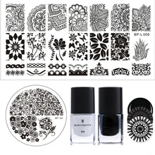 BORN PRETTY 4 шт. штамповка для ногтей набор 6 мл черный белый лак цветок лист дерево шаблон изображения