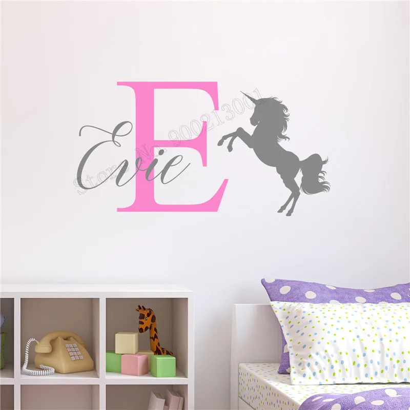 Wall Decoration Unicorn Personalized Name Room Sticker Girls Bedroom Poster Beauty Design Letter And Name Nursery Mural LY364