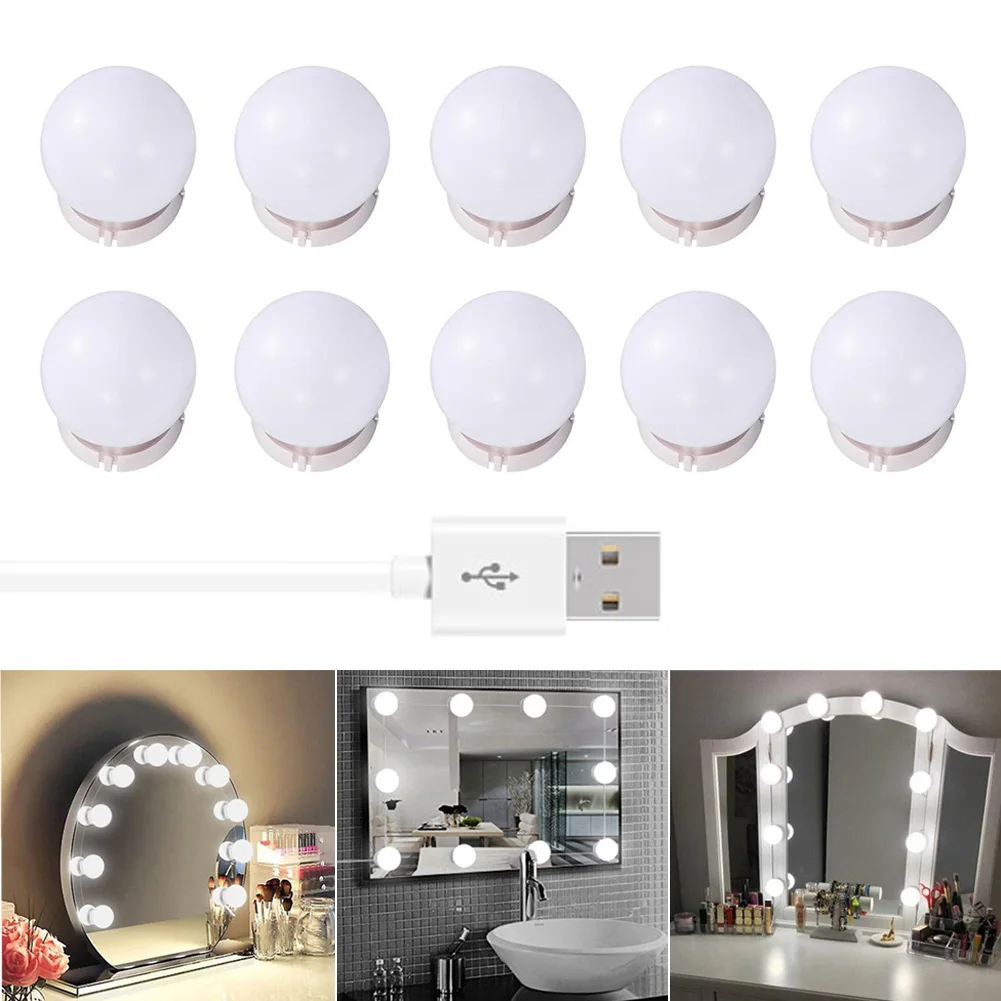 

10 LED Mirror Light Bulb Set USB Powered Makeup Mirrors Lamp for Bathroom Dressing Room Bedroom ALI88